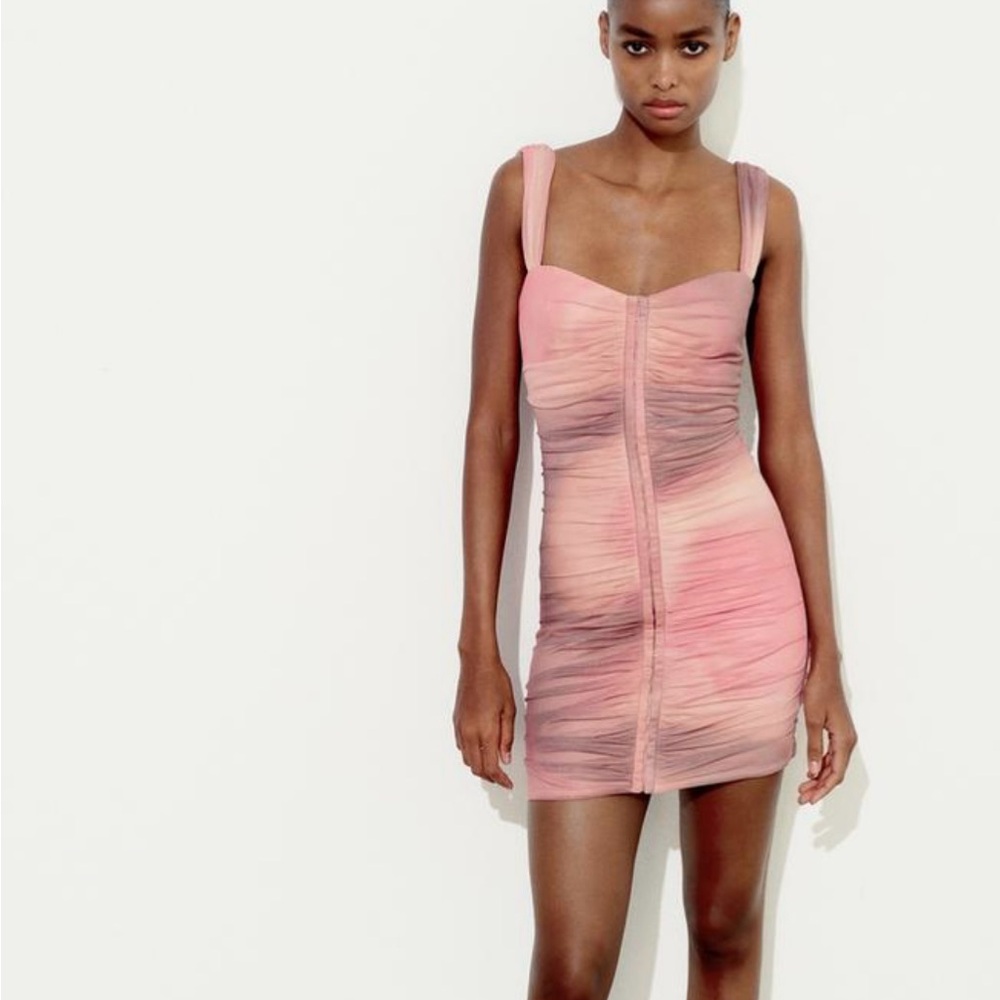 NWT Zara SHORT PRINTED TULLE DRESS